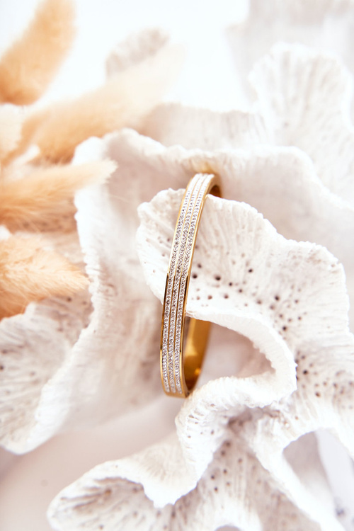 Жіночий сталевий браслет з декоративним золотим цирконієм