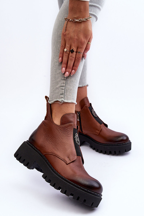 Жіночі шкіряні чоботи з орнаментом коричневі Lusanna