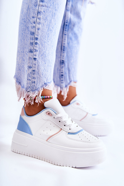 Жіноче спортивне взуття на зав'язках Кросівки біло-сині Manila