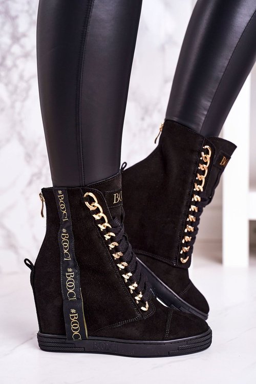 Жіночі замшеві кросівки на танкетці зі стрічкою BOOCI 2222/543/z Чорні