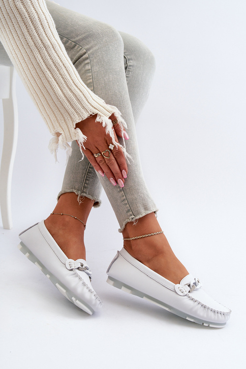Білі жіночі шкіряні мокасини з декором S.Barski LR339
