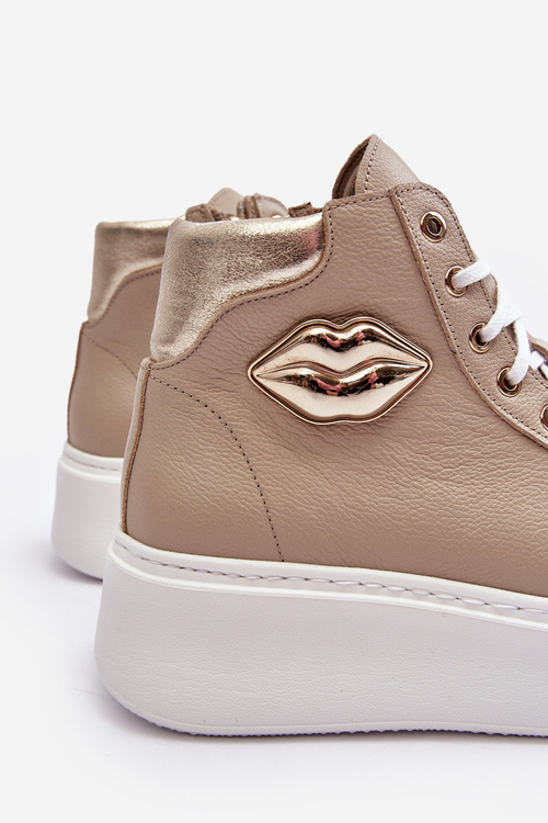 Жіночі високі кросівки на блискавці бежеві Katerin