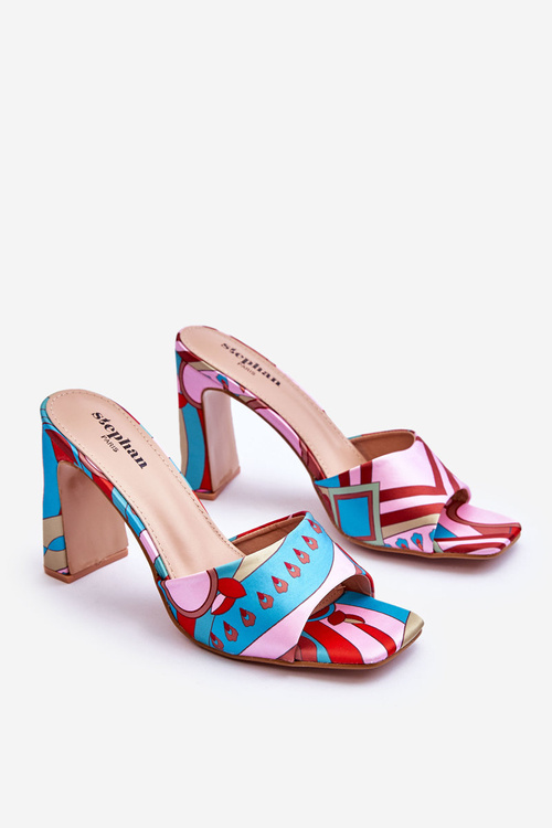 Жіночі тапочки на підборах з візерунком сині Adelise