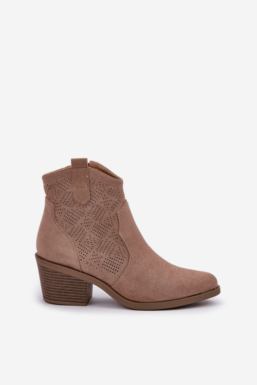 Ковбойські Чоботи На Змійці Еко Замшеві Перфоровані Бежеві S.Barski HY51-061