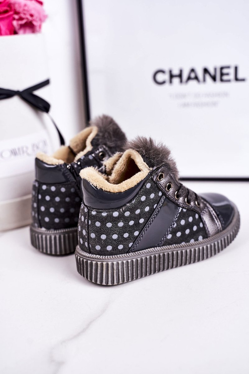 Кросівки дитячі утеплені в горошок Сірі Anastasia