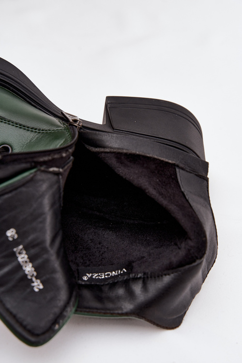 Жіночі шкіряні черевики на каблуці з підкладкою Vinceza 39950 Темно-зелений