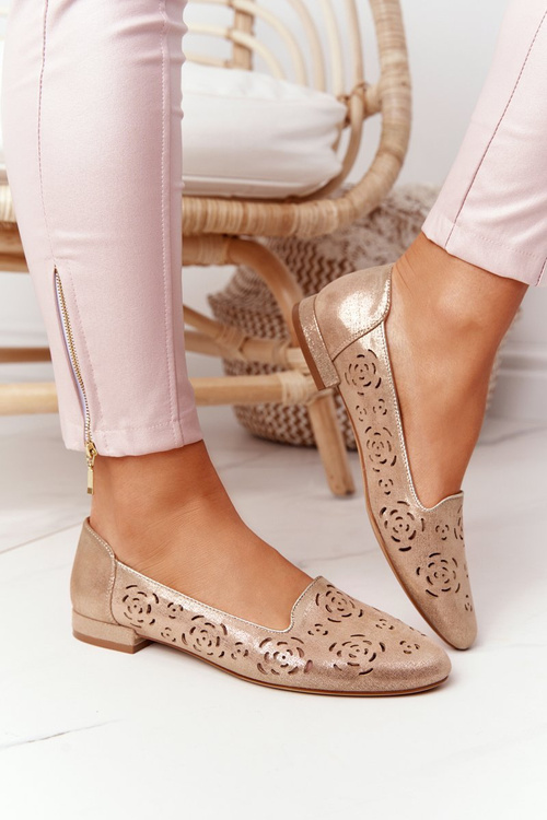 Ажурні жіночі лофери Sergio Leone BL627 Shiny Beige