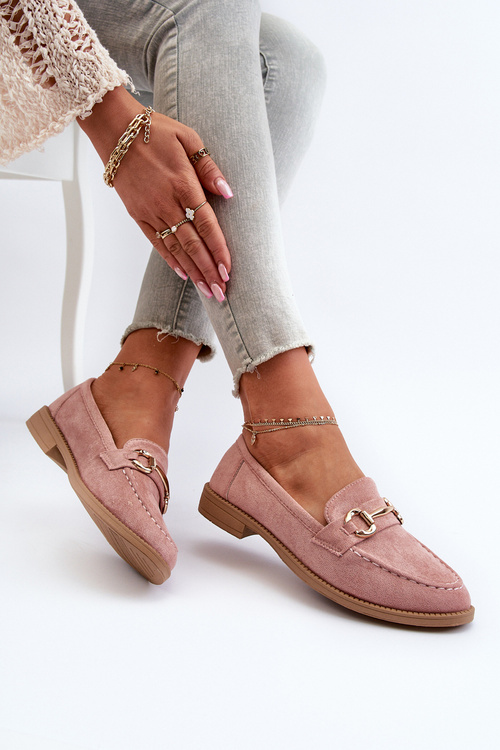 Жіночі лофери на плоскій підошві з рожевим декором Aviole