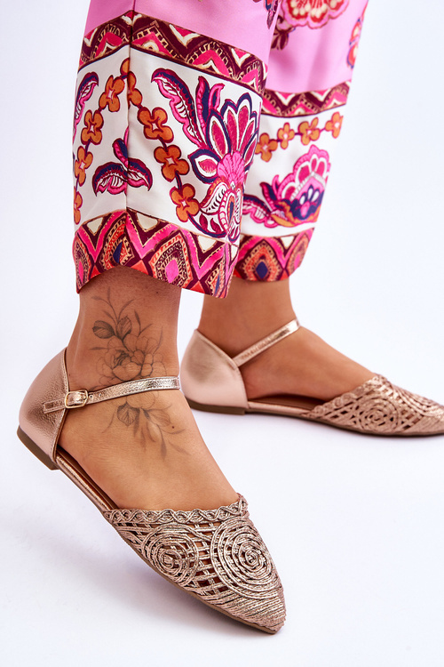 Елегантні жіночі босоніжки на плоскій підошві рожевого золота Sheia