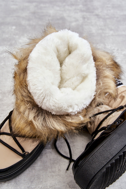 Жіночі зимові черевики на шнурівці бежево-чорні Santero