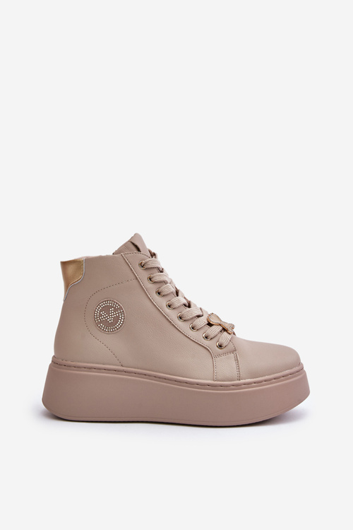 Високі жіночі шкіряні кросівки на платформі Vinceza 66707 Бежеві