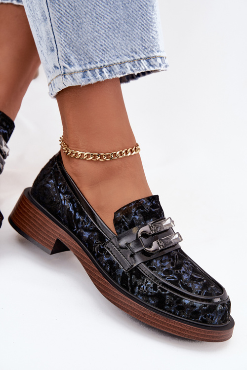 Шкіряні замшеві жіночі мокасини з оригінальним деталем D&A MR52-178 Чорні