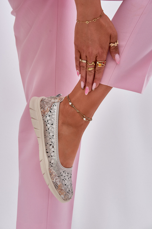 Шкіряні Перфоровані Легкі Балерини Золоті Leaneila