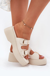 Жіночі сланці на платформі та на підборах з пряжками світло-бежеві Nitarelia