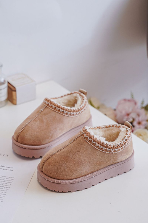 Снігові черевики Дитячі ботильйони на платформі утеплені хутром бежеві Vilabria