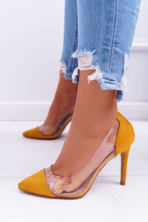 Жіночі туфлі на високих підборах прозорі гострі жовті Live