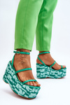 Модні босоніжки на танкетці з візерунками Зелена Claria