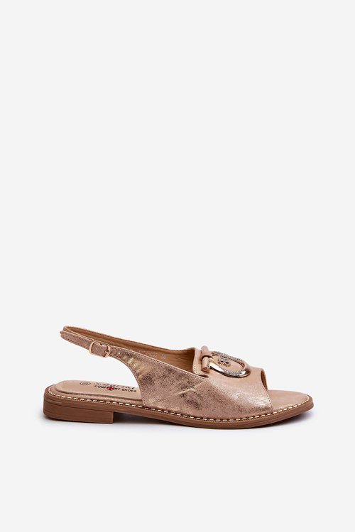 Елегантні жіночі босоніжки з золотим декором на плоскій підошві Pink Gold S.Barski KV27-053
