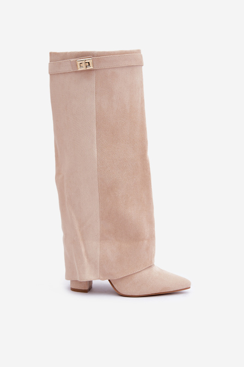 Жіночі Чоботи На Каблуку До Коліна Світло Бежеві Portora