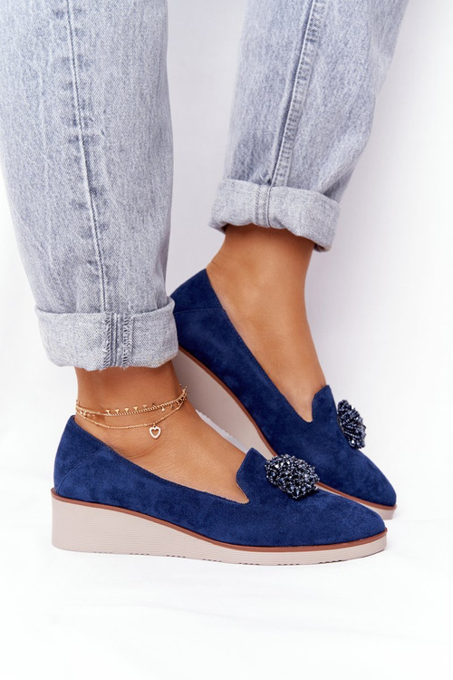 Елегантні туфлі на танкетці Vinceza 10580 Suede Navy Blue