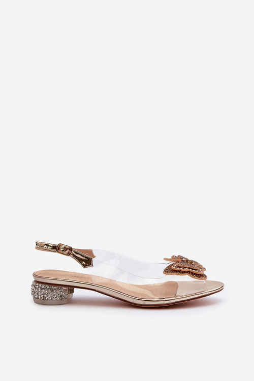 Прозорі босоніжки на низькому каблуці з метеликом рожеве золото D&A MR38-388