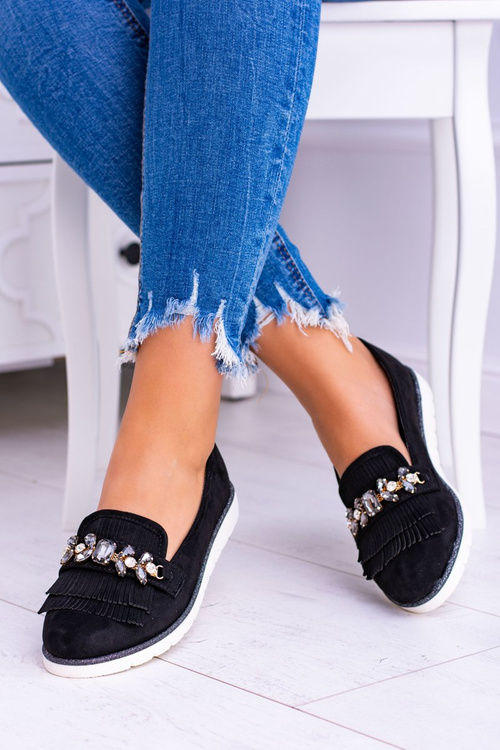 Чорні замшеві мокасини з кристалами Vivaro