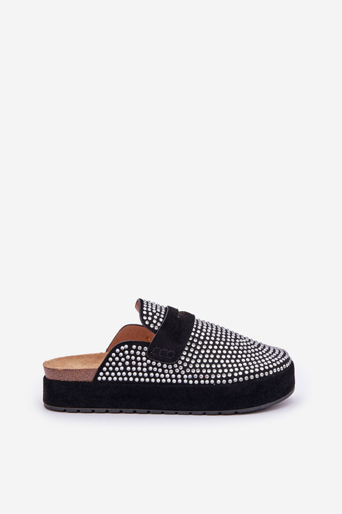 Жіночі сандалі, прикрашені цирконіями, на чорній платформі Deorani