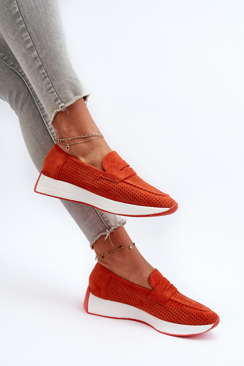 Жіночі лофери на платформі з помаранчевої еко-замші Inesqua