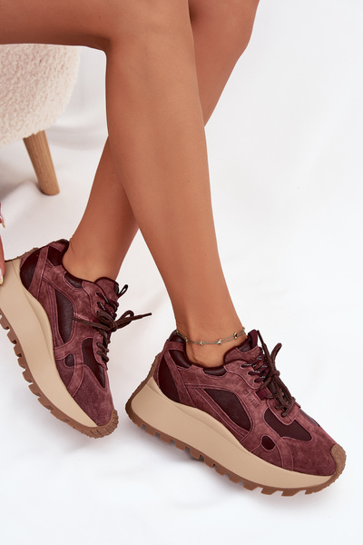 Шкіряні Кросівки На Платформі Жіночі Big Star SS274625 HI-POLY SYSTEM Бордові