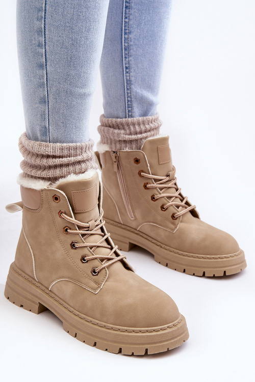 Жіночі стьобані чоботи з хутряною підкладкою бежеві фенан