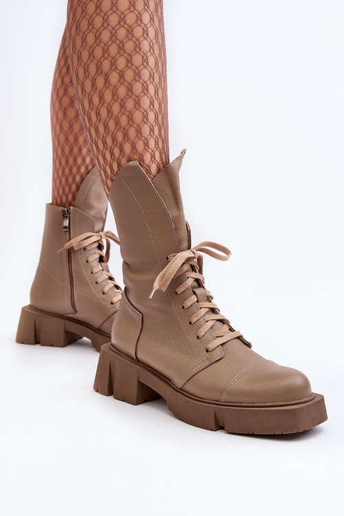 Жіночі шкіряні ботильйони Chelsea на масивному підборі Zazoo 976A темно-бежевий