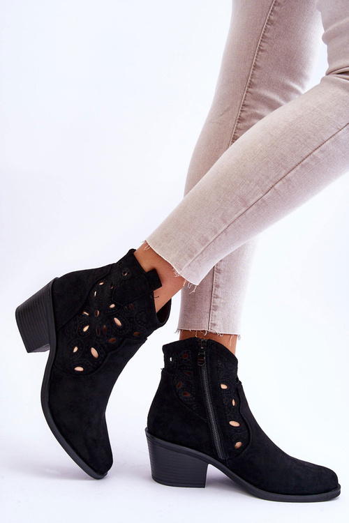 Жіночі замшеві перфоровані ковбойські чоботи чорні S.Barski HY42-086