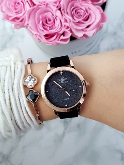 Жіночий годинник Michael John Evento Black Suede Strap Brocade