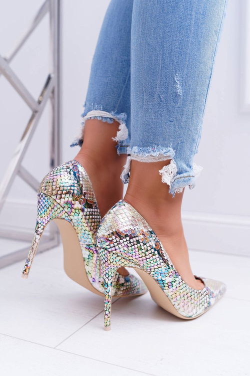 Жіночі туфлі на шпильці Lu Boo, бежевий серпантин із загостреним ірисом