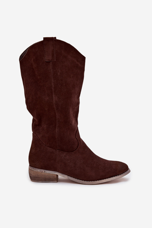 Ковбойські Чоботи З Низьким Каблуком З Еко Замшу Шоколадні Cherrie