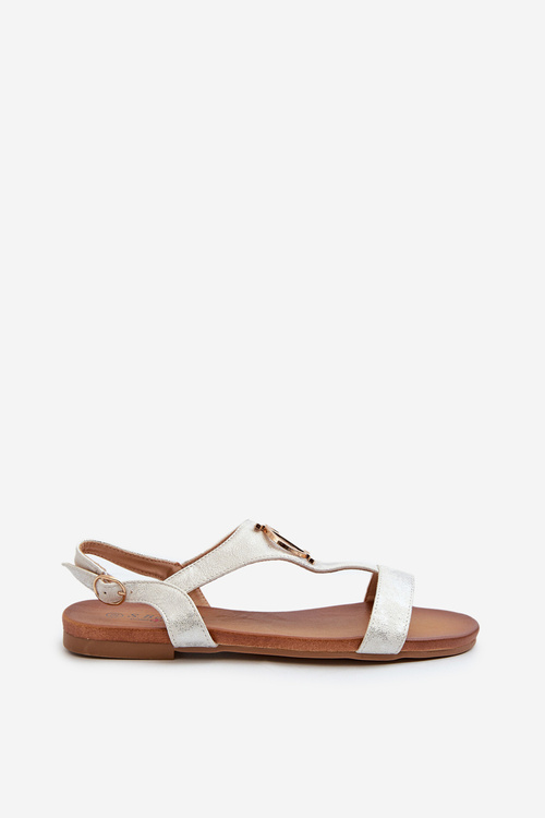 Жіночі босоніжки на плоскій підошві з золотим декором S.Barski KV27-051 Білий-Срібний