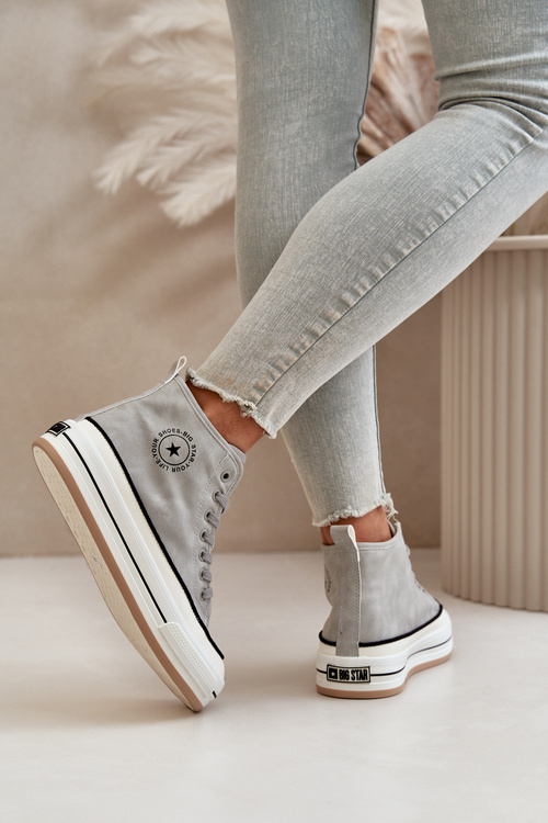 Утеплені жіночі кросівки на платформі з еко-шкіри Big Star OO274070 сірі