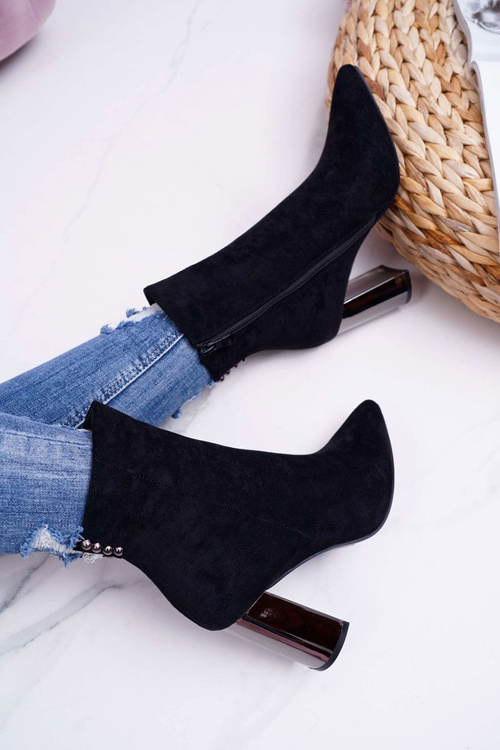 Жіночі сріблясті чоботи на шпильці чорні Dimmy