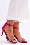 Замшеві босоніжки на високих підборах зі стразами кольору фуксії
