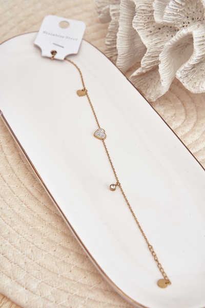 Браслет на щиколотку із золотими сердечками