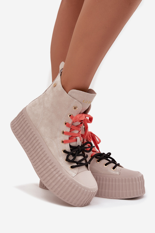 Замшеві утеплені жіночі кросівки на масивній платформі GOE SS2N4047 бежеві