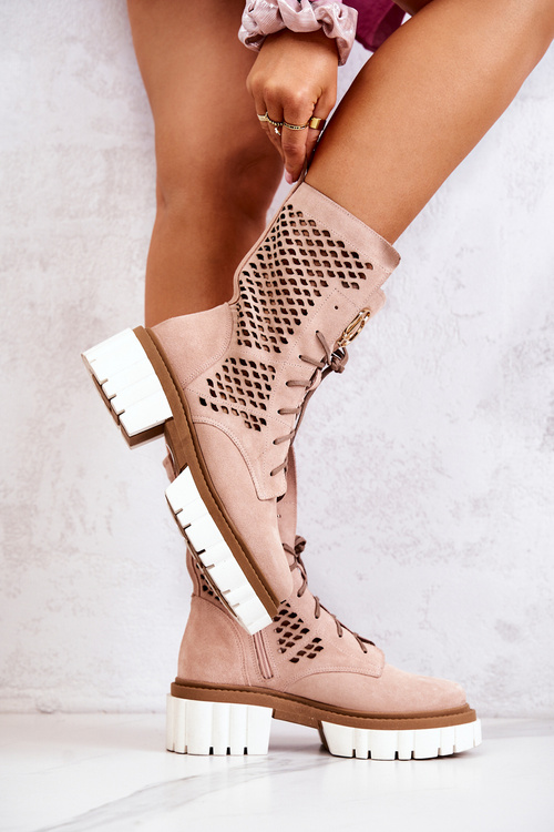 Шкіряні високі чоботи робочі Nicole Pink 2706