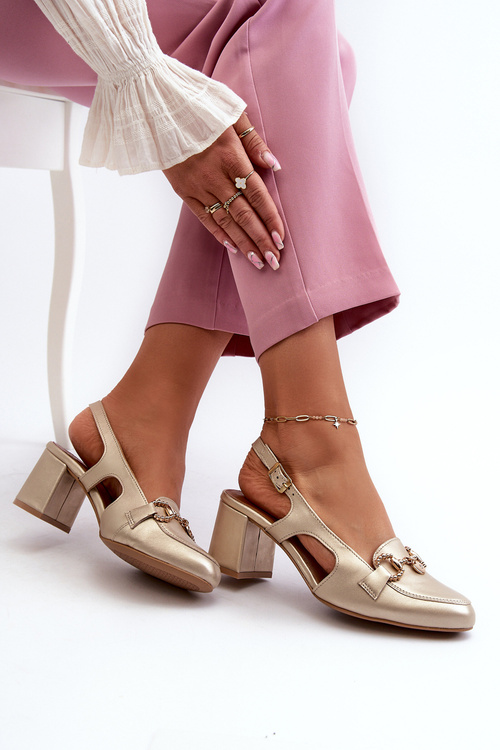 Шкіряні босоніжки на підборах Maciejka 06419-25 золото