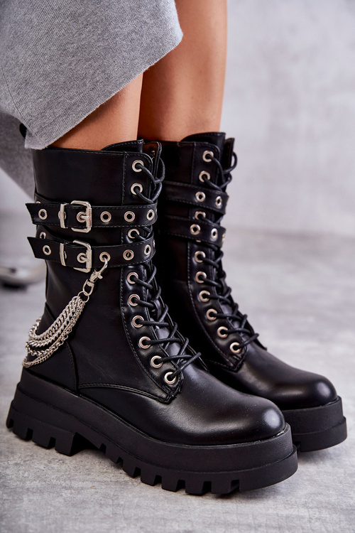 Високі робочі черевики з ланцюжком Чорні Montero