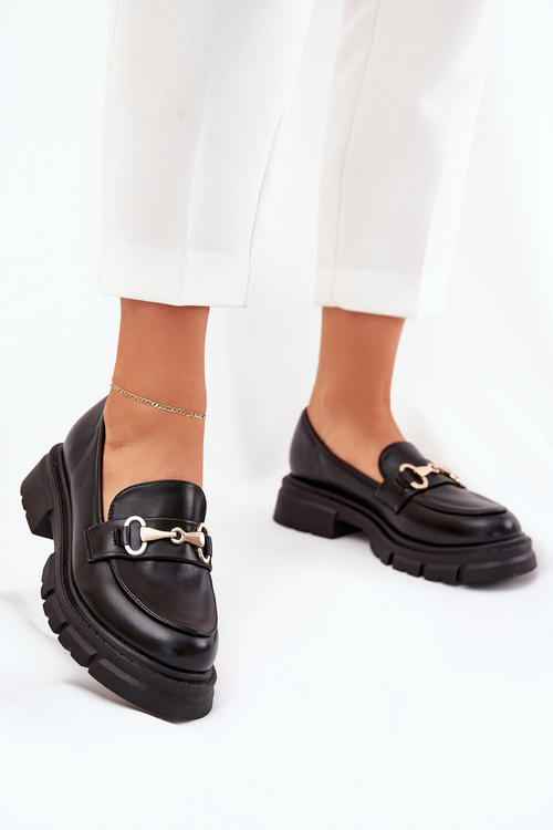 Жіночі Мокасини З Золотим Деталем Еко Шкіра Чорні Gemitha