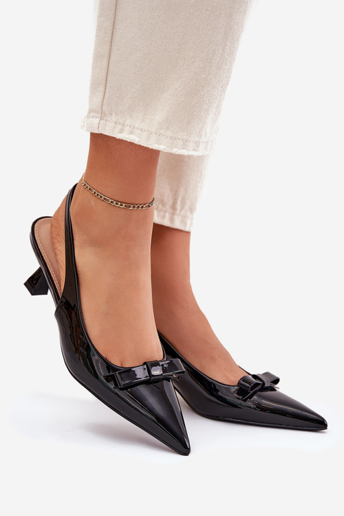 Лакові Туфлі На Каблуку З Бантом Чорні Naylna