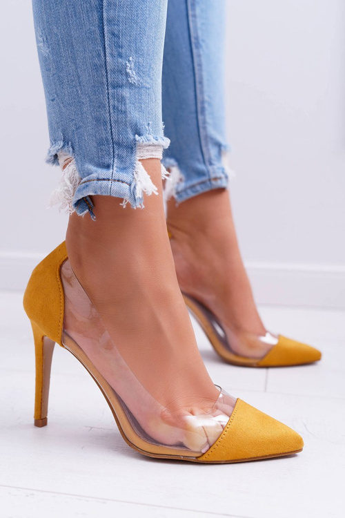 Жіночі туфлі на високих підборах прозорі гострі жовті Live