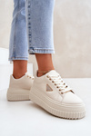 Стильні кросівки на масивній платформі світло-бежеві Vallexia