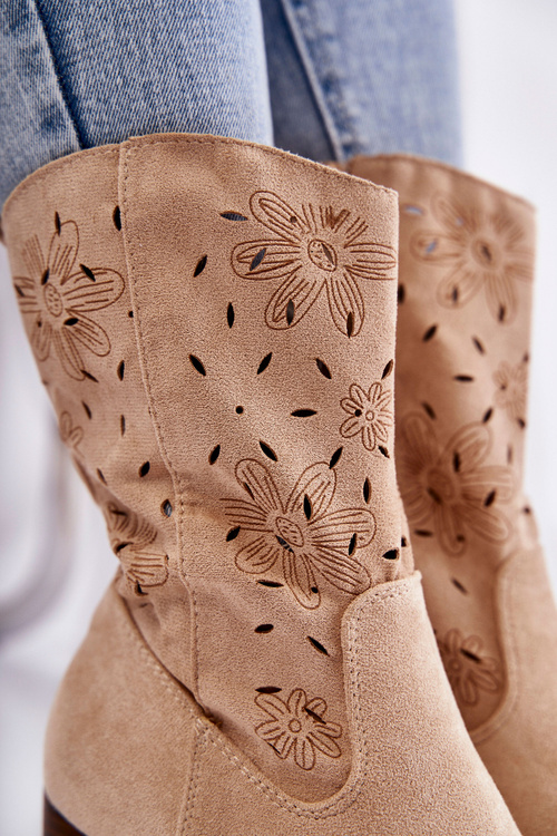 Жіночі замшеві чоботи з ковбойськими чобітьми бежеві Ariane