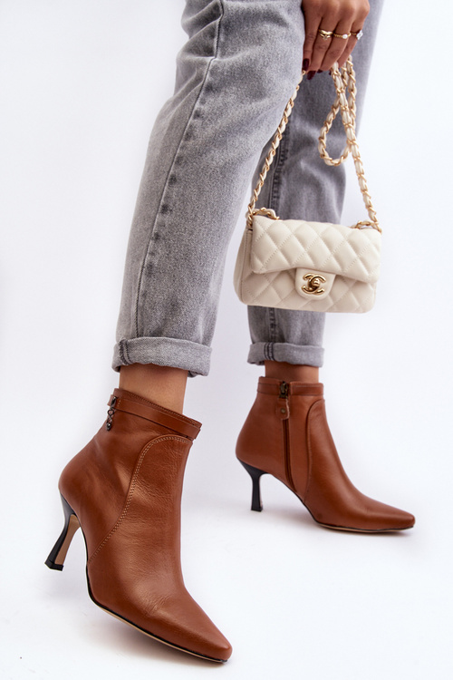 Шкіряні жіночі ботильйони на шпильці Maciejka 06301-29 Коричневі